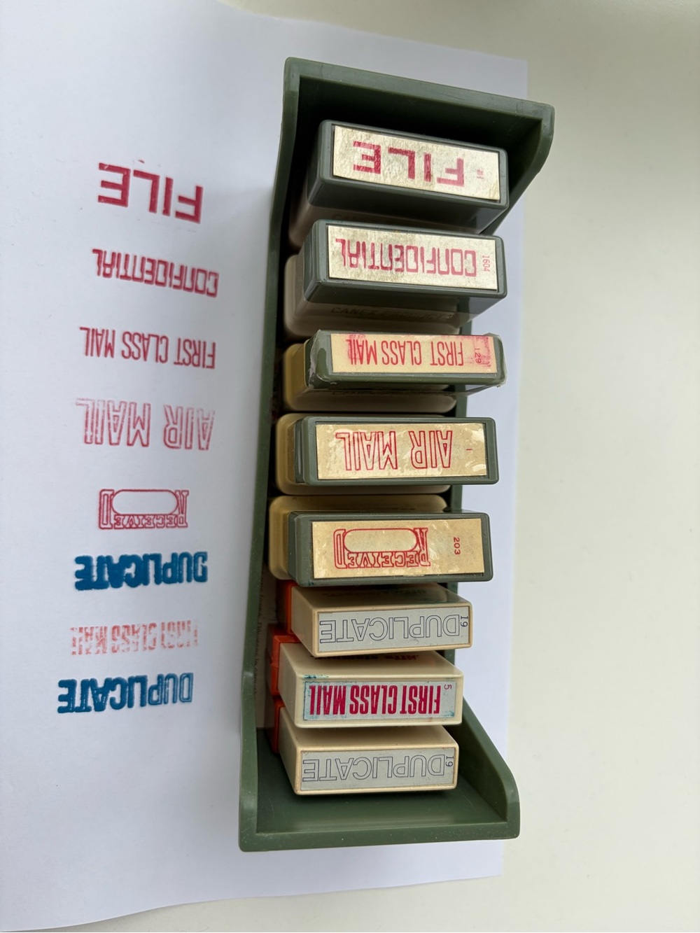 VTG Shachihata Xstamper Set C7T Office Stamps Holder Japan Red Blue 8 Lot Canex - Picture 4 of 7